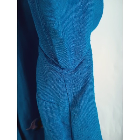 Halmore Plus Women's Sz 20W Blue Linen Blend Shirt Floral Embroidered Blouse - Picture 13 of 15